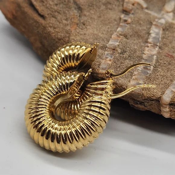 cult gaia 18K Gold plated Lightweight Earrings Chunky Textured Unique Hoop
